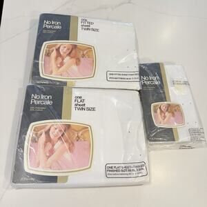 Vintage JCPenney Fashion Manor No Iron Percale Twin Sheet Set White NEW Sealed
